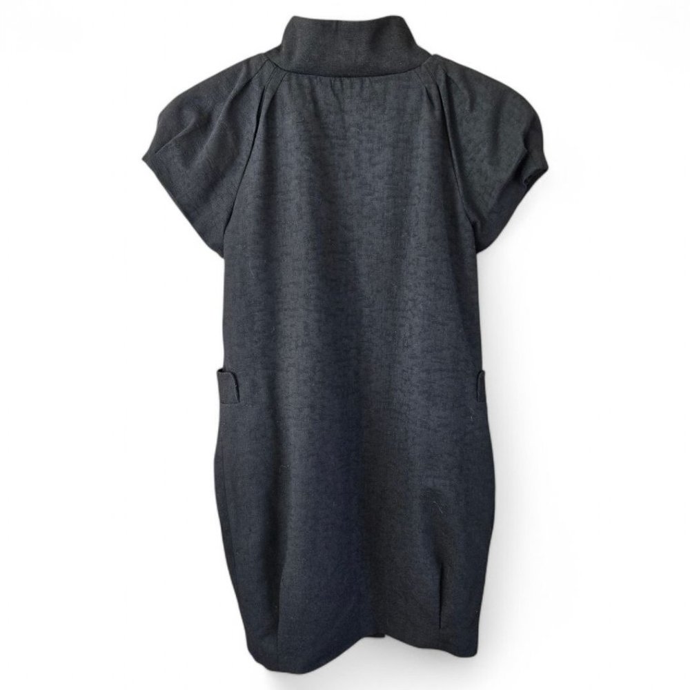 Tcec Womens Small Cloud Sleeve Linen Look Black Dress Bubble Skirt Snap Front - Picture 3 of 9
